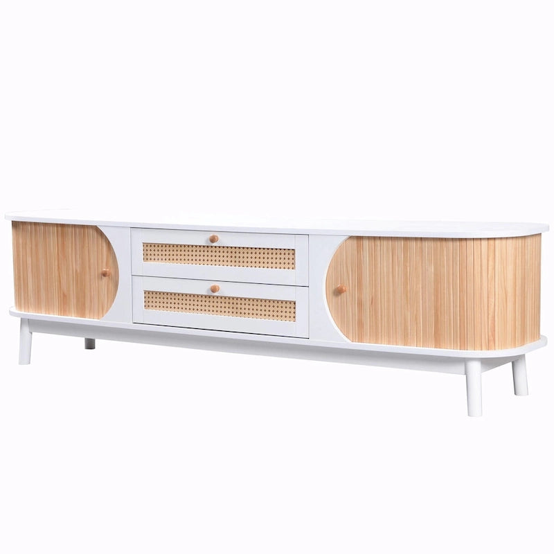 Mueble de TV de ratán marrón/natural con almacenamiento, apto para televisores de hasta 75"