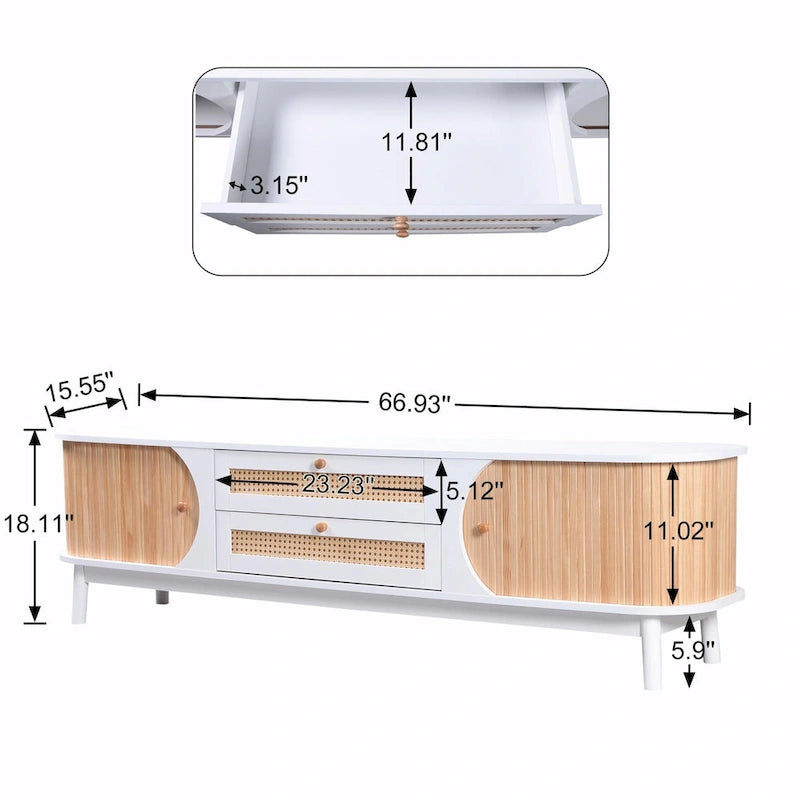 Mueble de TV de ratán marrón/natural con almacenamiento, apto para televisores de hasta 75"