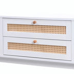 Mueble de TV de ratán marrón/natural con almacenamiento, apto para televisores de hasta 75"