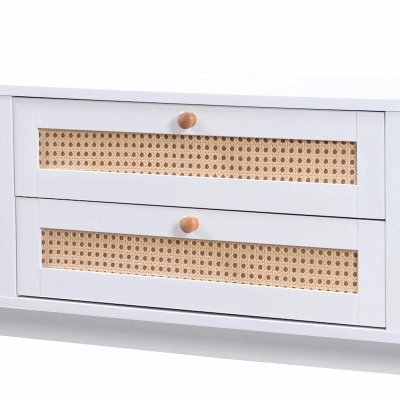 Mueble de TV de ratán marrón/natural con almacenamiento, apto para televisores de hasta 75"