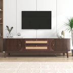 Mueble de TV de ratán marrón/natural con almacenamiento, apto para televisores de hasta 75"