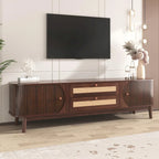 Mueble de TV de ratán marrón/natural con almacenamiento, apto para televisores de hasta 75"