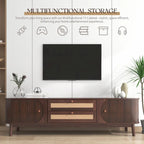 Mueble de TV de ratán marrón/natural con almacenamiento, apto para televisores de hasta 75"