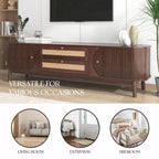 Mueble de TV de ratán marrón/natural con almacenamiento, apto para televisores de hasta 75"