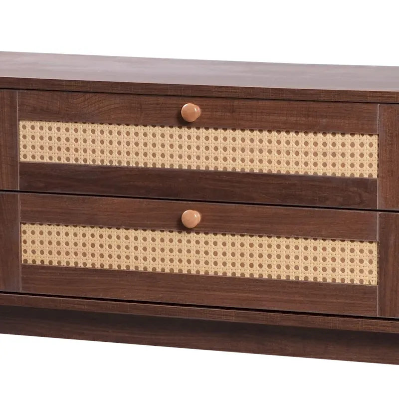 Mueble de TV de ratán marrón/natural con almacenamiento, apto para televisores de hasta 75"