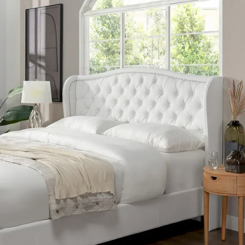 Cama con panel tapizado gris, con capitoné, para 2 personas, Queen/King/Cal-King
