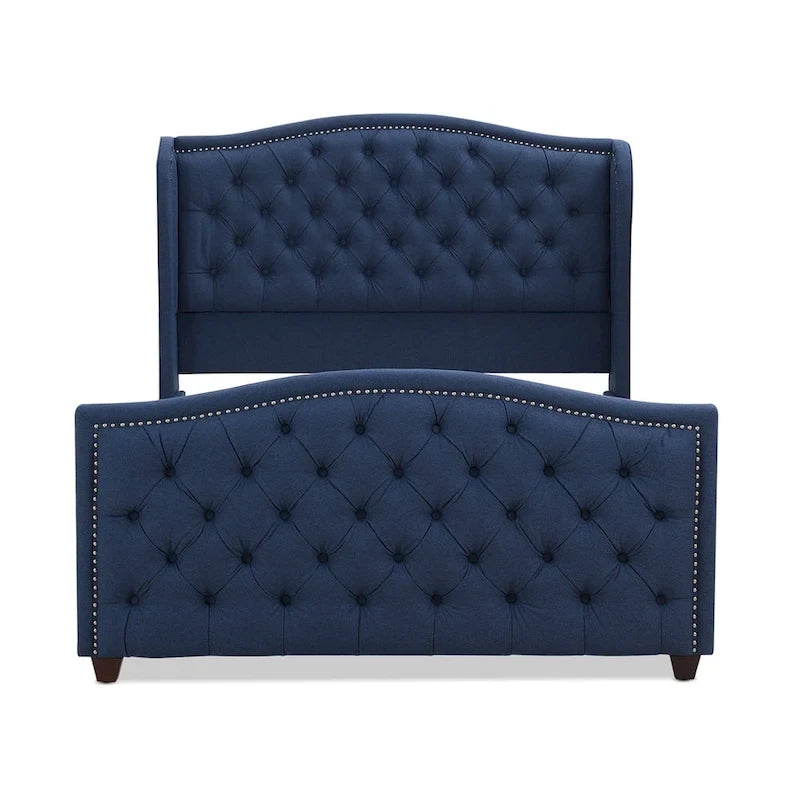 Cama con panel tapizado gris, con capitoné, para 2 personas, Queen/King/Cal-King