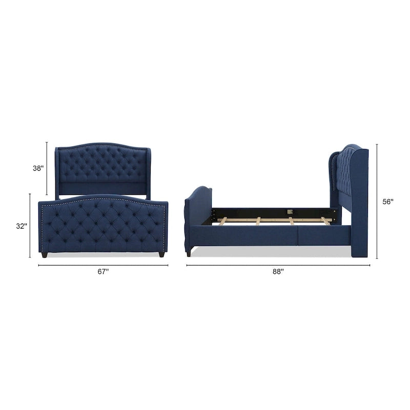 Cama con panel tapizado gris, con capitoné, para 2 personas, Queen/King/Cal-King