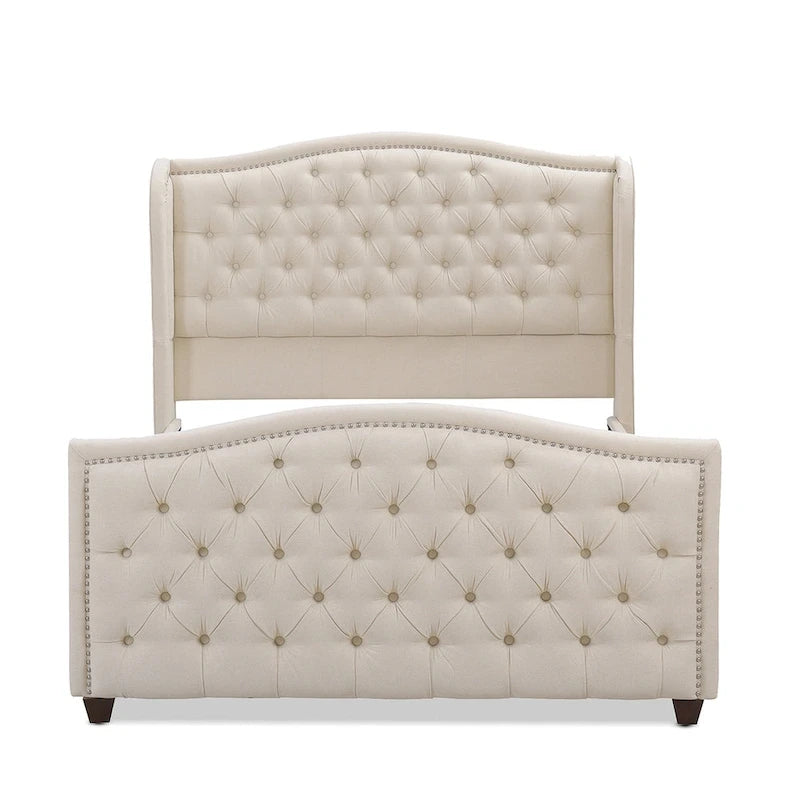 Cama con panel tapizado gris, con capitoné, para 2 personas, Queen/King/Cal-King