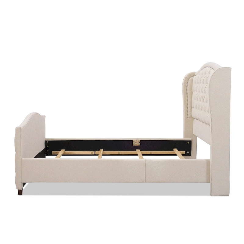 Cama con panel tapizado gris, con capitoné, para 2 personas, Queen/King/Cal-King