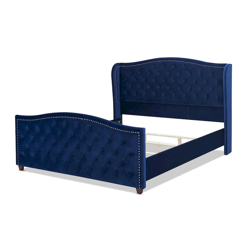 Cama con panel tapizado gris, con capitoné, para 2 personas, Queen/King/Cal-King