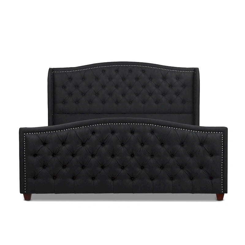 Cama con panel tapizado gris, con capitoné, para 2 personas, Queen/King/Cal-King