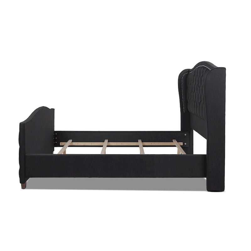 Cama con panel tapizado gris, con capitoné, para 2 personas, Queen/King/Cal-King