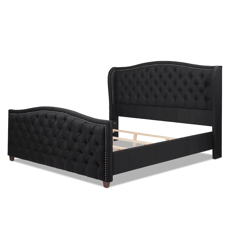 Cama con panel tapizado gris, con capitoné, para 2 personas, Queen/King/Cal-King