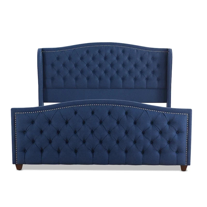 Cama con panel tapizado gris, con capitoné, para 2 personas, Queen/King/Cal-King