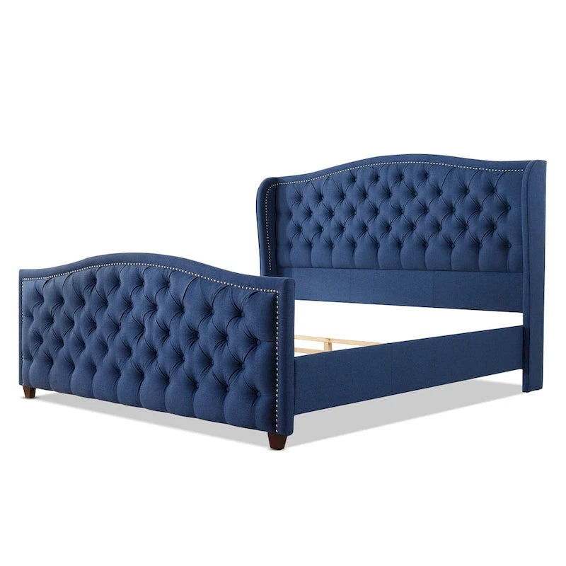 Cama con panel tapizado gris, con capitoné, para 2 personas, Queen/King/Cal-King