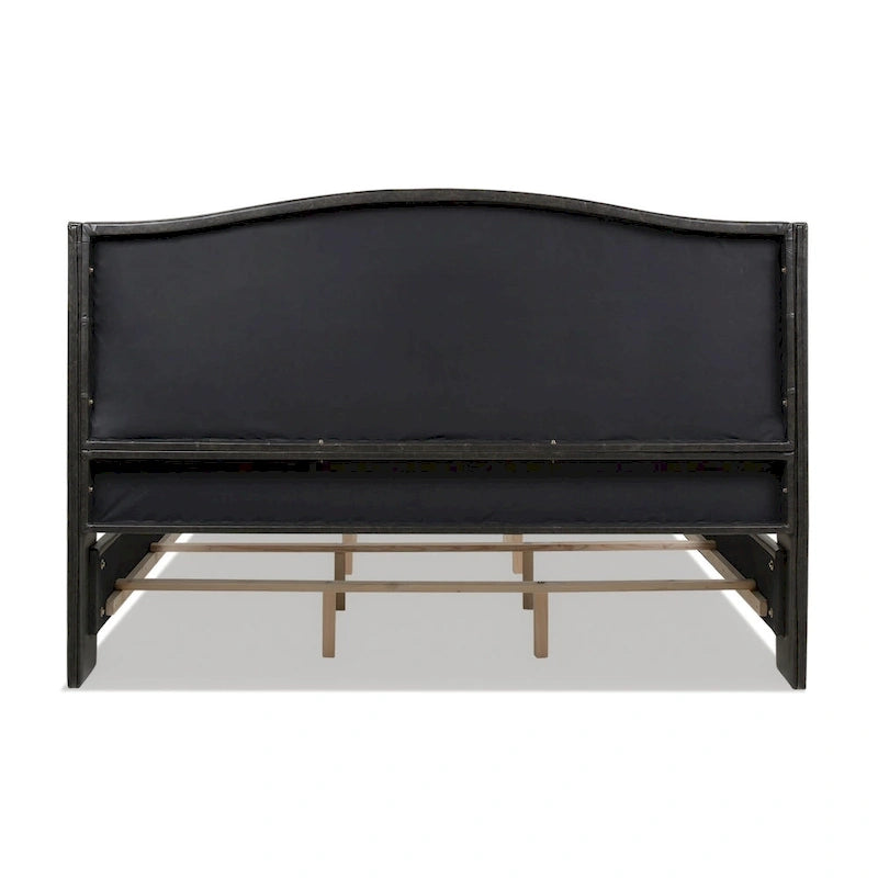 Cama con panel tapizado gris, con capitoné, para 2 personas, Queen/King/Cal-King