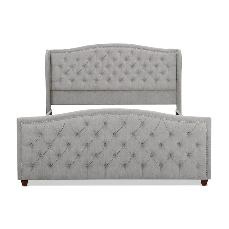 Cama con panel tapizado gris, con capitoné, para 2 personas, Queen/King/Cal-King