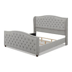 Cama con panel tapizado gris, con capitoné, para 2 personas, Queen/King/Cal-King