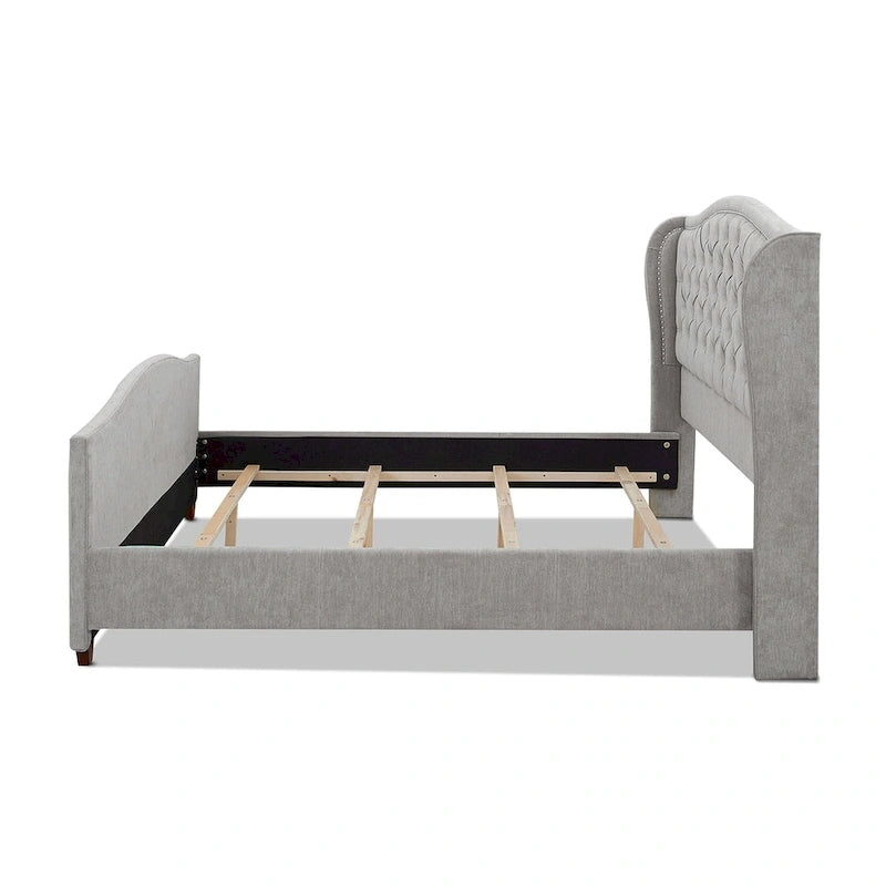 Cama con panel tapizado gris, con capitoné, para 2 personas, Queen/King/Cal-King