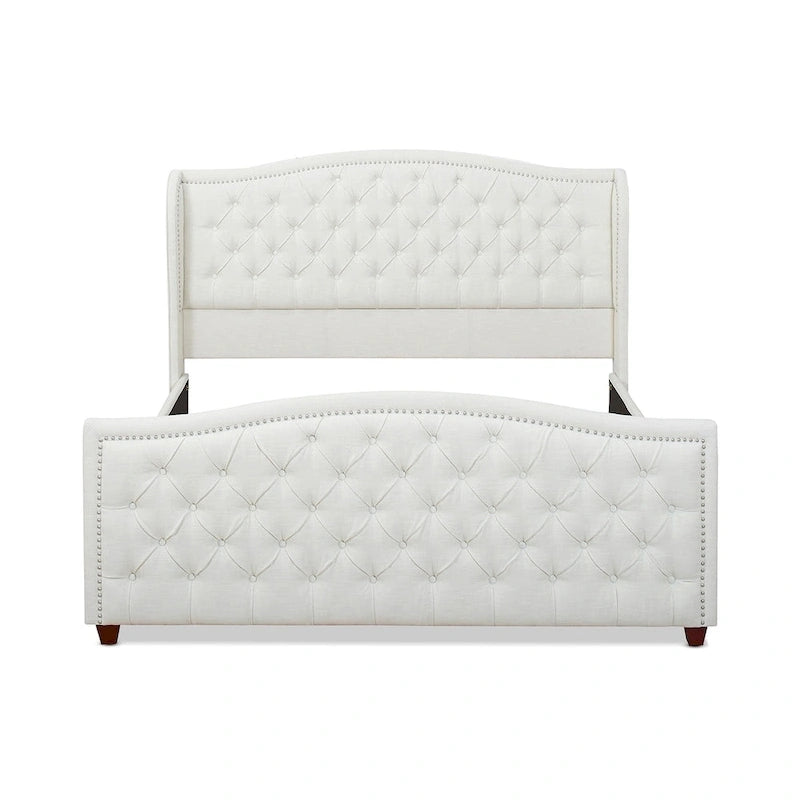 Cama con panel tapizado gris, con capitoné, para 2 personas, Queen/King/Cal-King