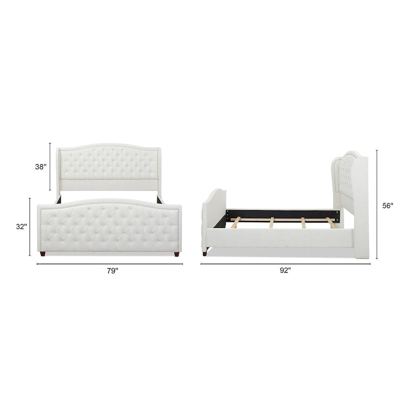 Cama con panel tapizado gris, con capitoné, para 2 personas, Queen/King/Cal-King