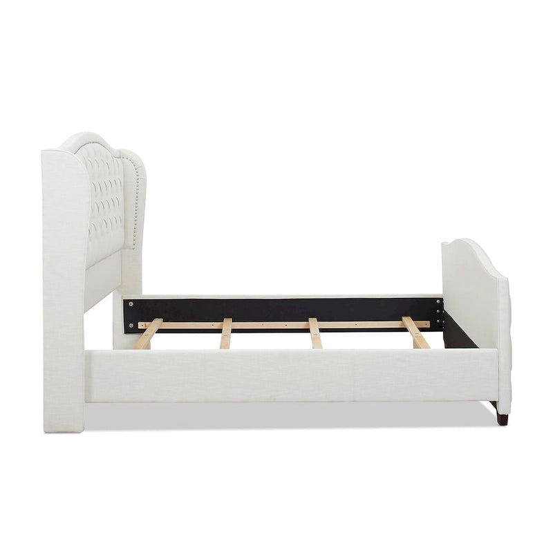 Cama con panel tapizado gris, con capitoné, para 2 personas, Queen/King/Cal-King