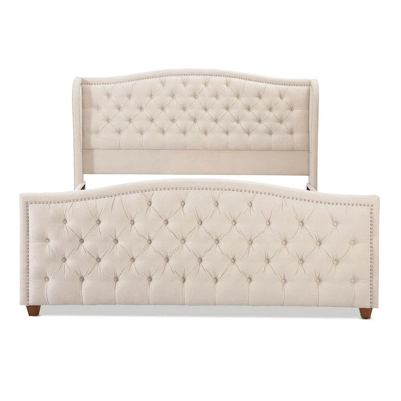 Cama con panel tapizado gris, con capitoné, para 2 personas, Queen/King/Cal-King