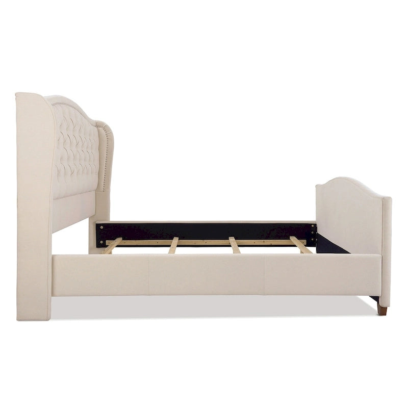 Cama con panel tapizado gris, con capitoné, para 2 personas, Queen/King/Cal-King