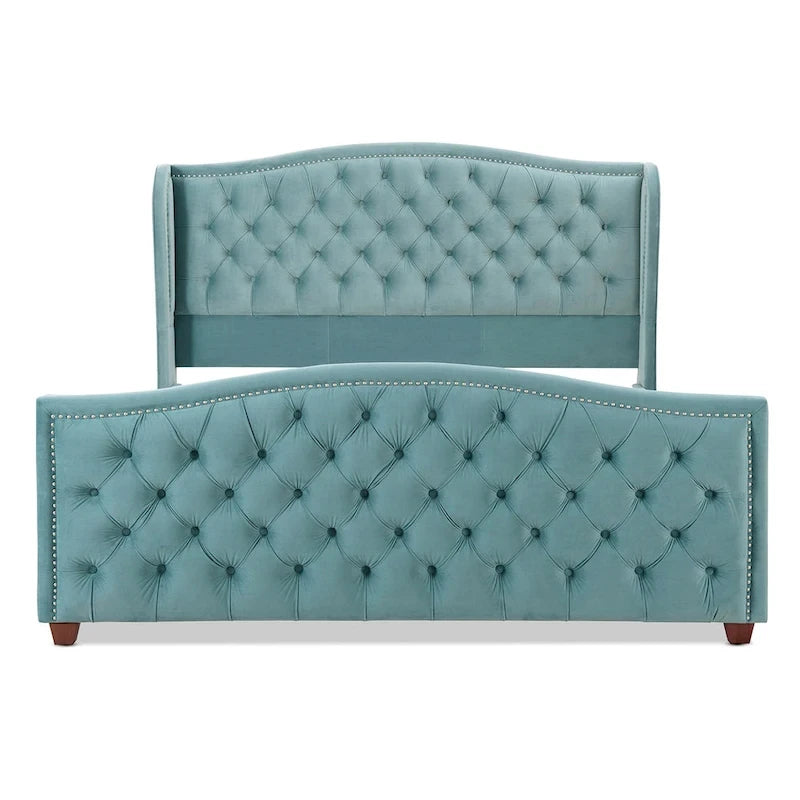 Cama con panel tapizado gris, con capitoné, para 2 personas, Queen/King/Cal-King