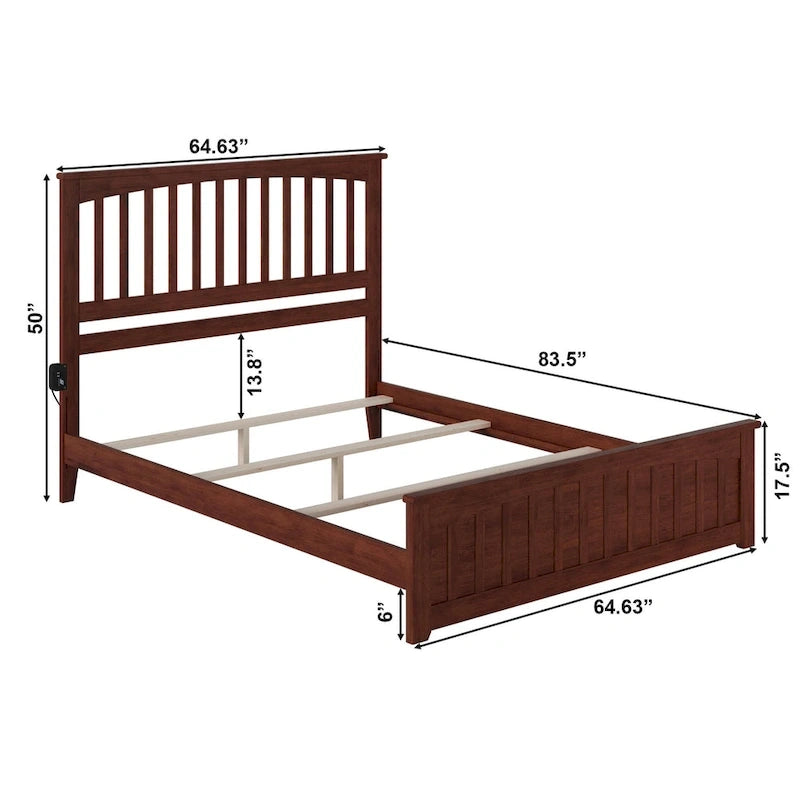 Estructura de Cama Queen de Nogal con Piecera, Estilo Misión, Capacidad 1 persona