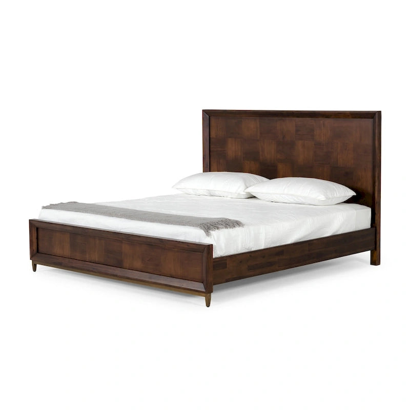 Estructura de cama de chapa de acacia y latón, diseño patchwork, para 1 persona