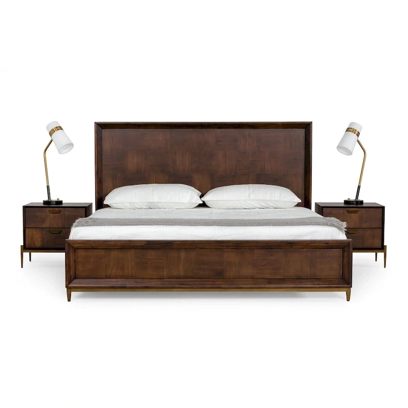 Estructura de cama de chapa de acacia y latón, diseño patchwork, para 1 persona