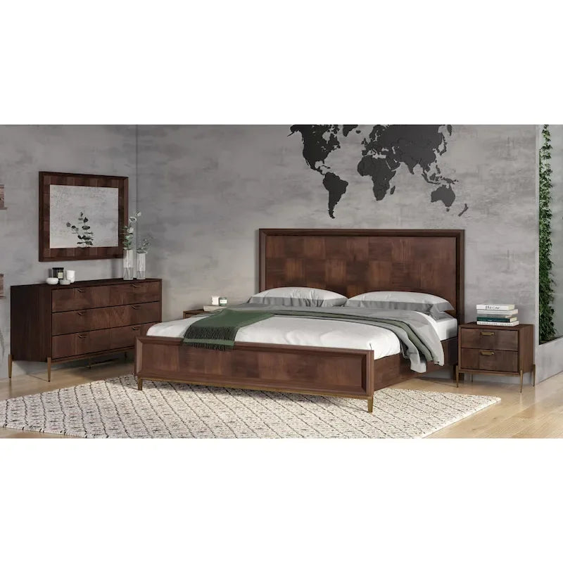 Estructura de cama de chapa de acacia y latón, diseño patchwork, para 1 persona