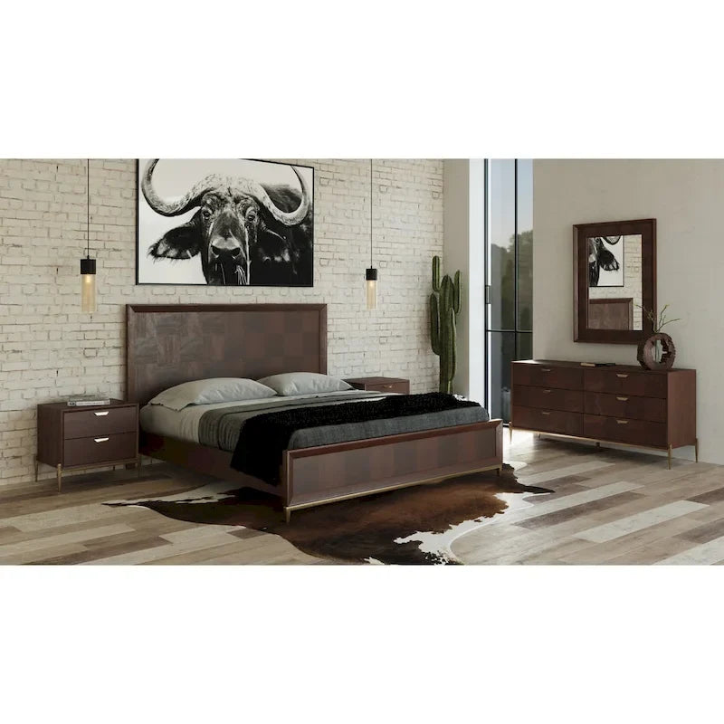 Estructura de cama de chapa de acacia y latón, diseño patchwork, para 1 persona