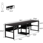 Escritorio doble marrón/negro/blanco con estantería, para 2 personas, 199.9 cm