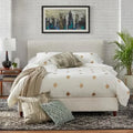 Cama Queen tapizada en crema/gris/rosa/azul – Lino y Chenilla