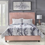 Cama Queen tapizada en crema/gris/rosa/azul – Lino y Chenilla
