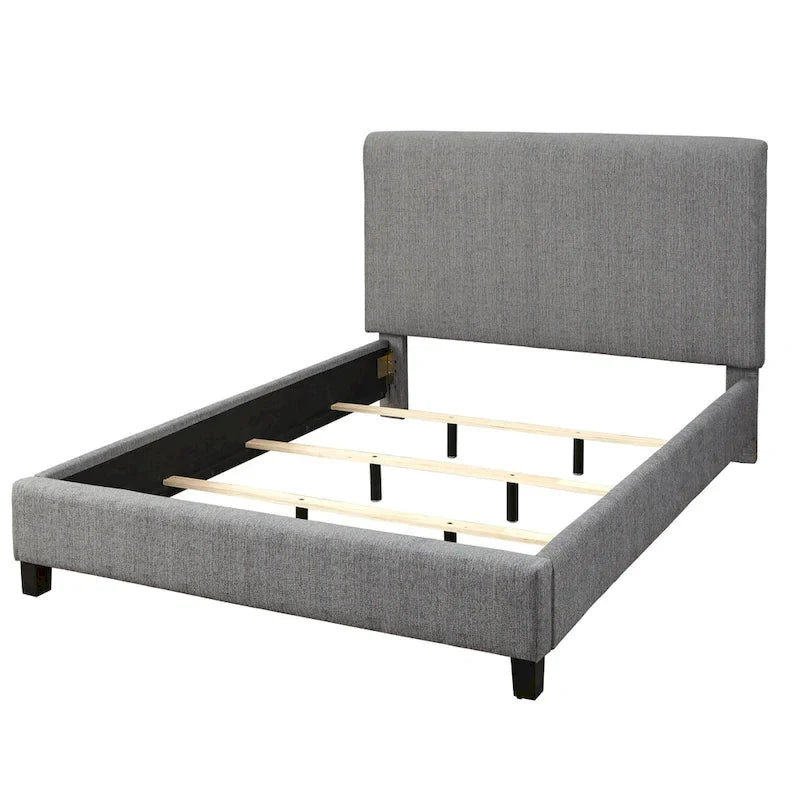 Cama Queen tapizada en crema/gris/rosa/azul – Lino y Chenilla