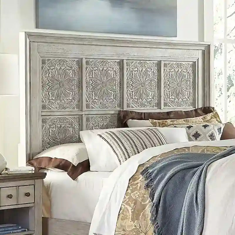 Cabecero de panel Queen blanco antiguo, para 1