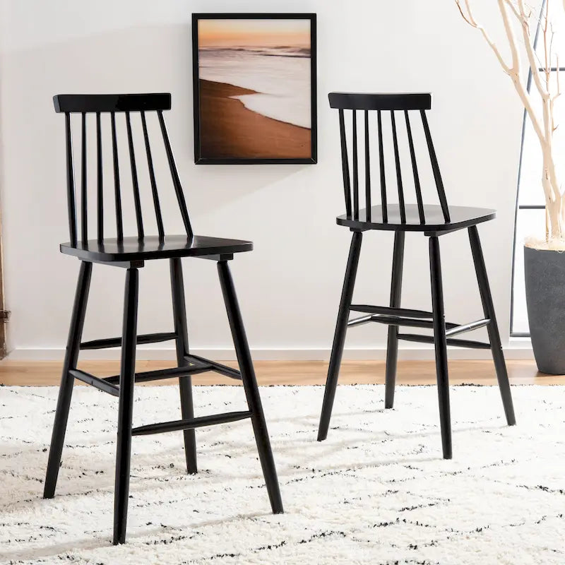 Taburete de bar Spindle Farmhouse en negro/gris/natural/blanco, juego de 2