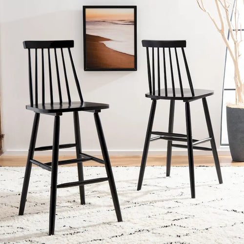 Taburete de bar Spindle Farmhouse en negro/gris/natural/blanco, juego de 2