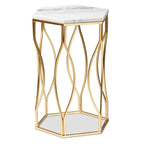 Mesa auxiliar hexagonal de mármol blanco y metal dorado, 1 pieza
