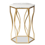 Mesa auxiliar hexagonal de mármol blanco y metal dorado, 1 pieza