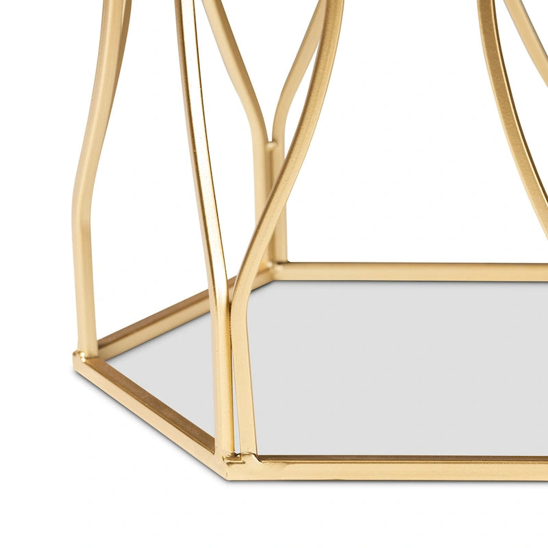 Mesa auxiliar hexagonal de mármol blanco y metal dorado, 1 pieza