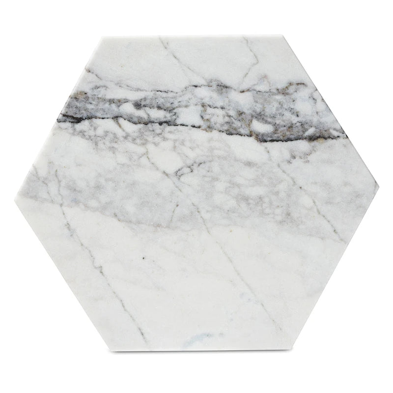 Mesa auxiliar hexagonal de mármol blanco y metal dorado, 1 pieza
