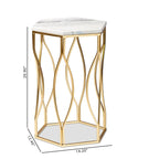 Mesa auxiliar hexagonal de mármol blanco y metal dorado, 1 pieza