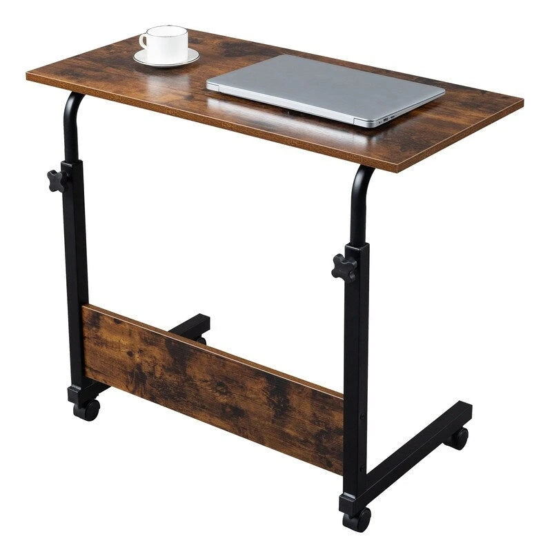 Mesa auxiliar retro marrón, ajustable en altura con ruedas, 1 persona, 2 tamaños
