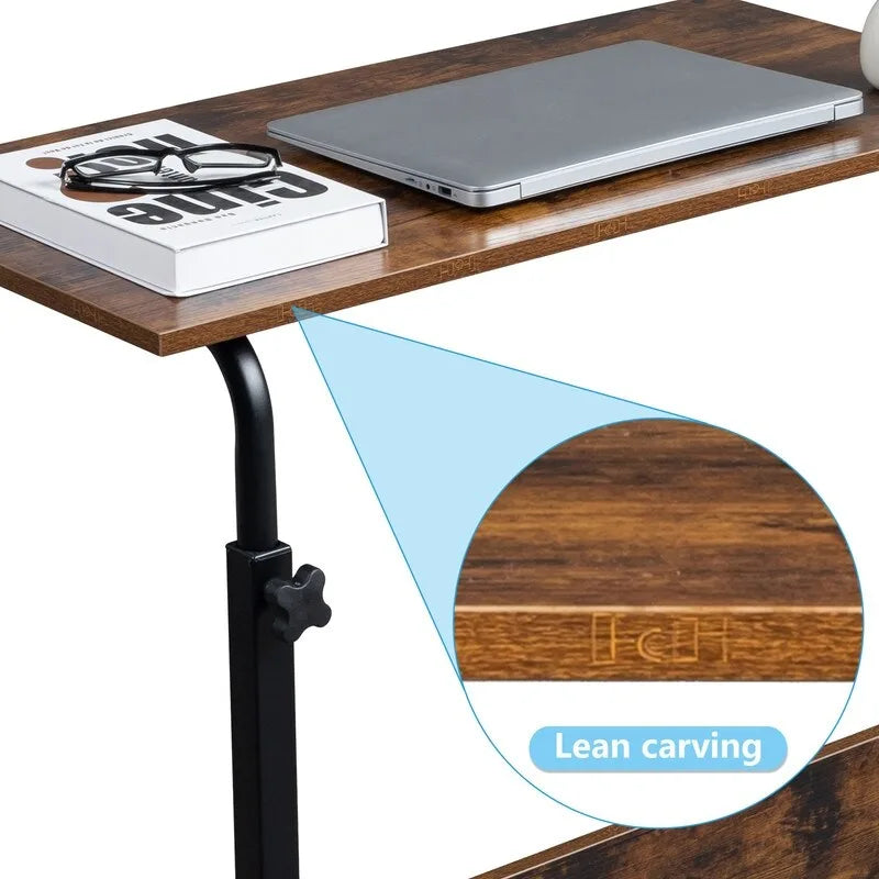 Mesa auxiliar retro marrón, ajustable en altura con ruedas, 1 persona, 2 tamaños