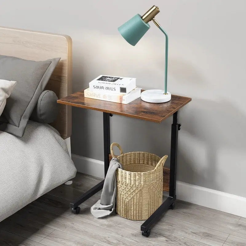 Mesa auxiliar retro marrón, ajustable en altura con ruedas, 1 persona, 2 tamaños